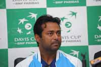 Indian Tennis player Leander Paes with teammates during a press conference in New Delhi, India on 13th September 2016. India plays Spain in the Davis Cup World Group play-offs in the national capital. (Photo: Jitender Gupta/Outlook). Indian Tennis player Leander Paes with teammates during a press conference in New Delhi, India on 13th September 2016. India plays Spain in the Davis Cup World Group play-offs in the national capital. (Photo: Jitender Gupta/Outlook).